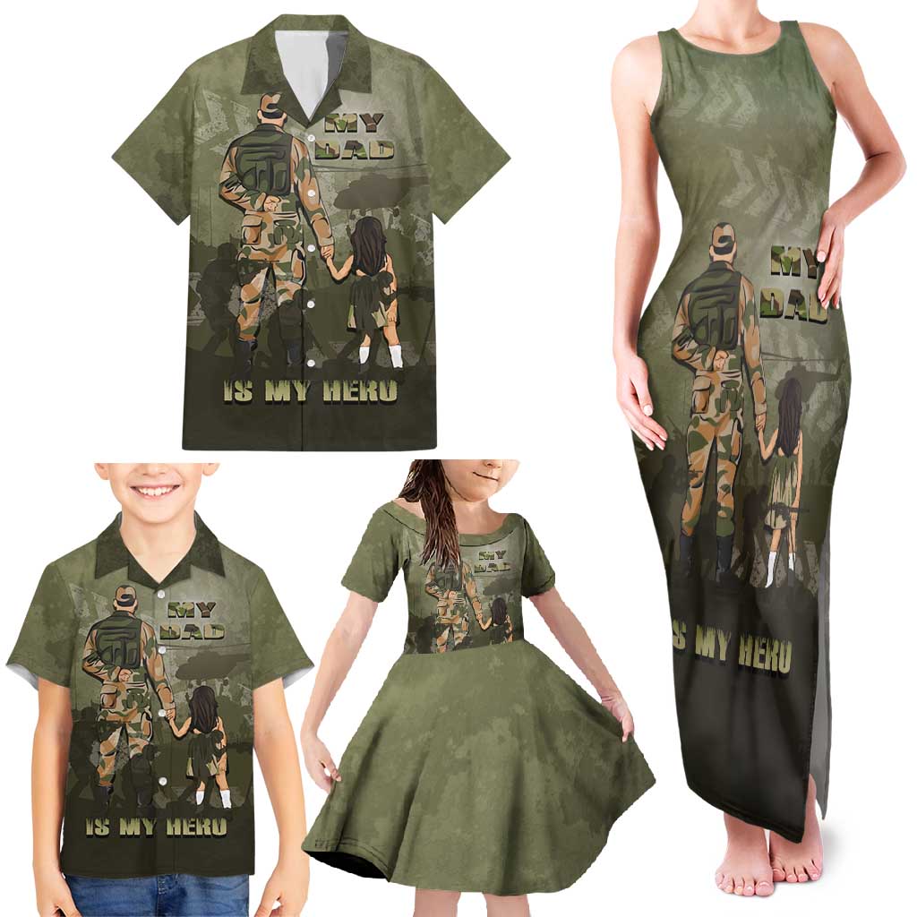 Military Fathers Day Family Matching Tank Maxi Dress and Hawaiian Shirt My Dad Is My Hero