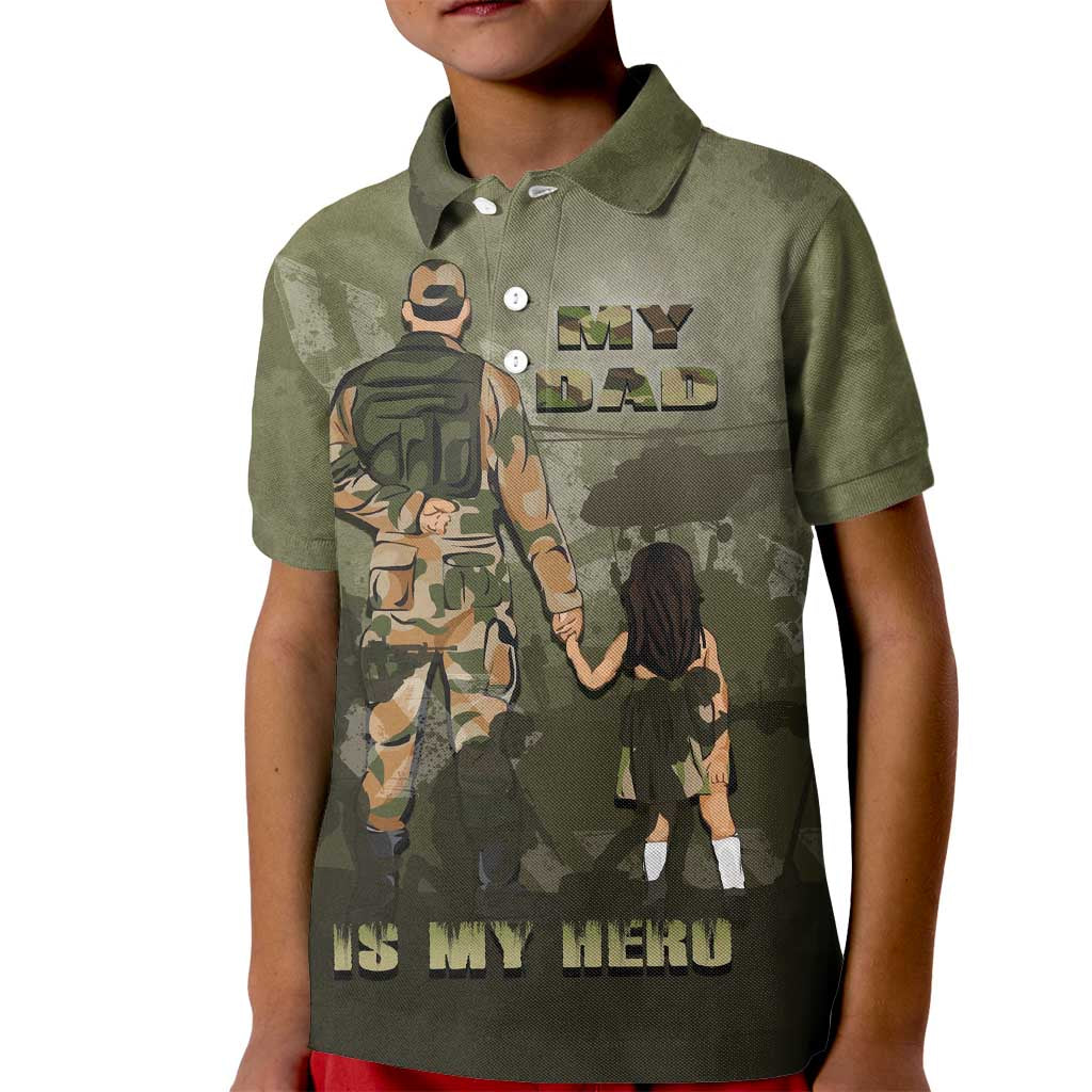 Military Fathers Day Kid Polo Shirt My Dad Is My Hero