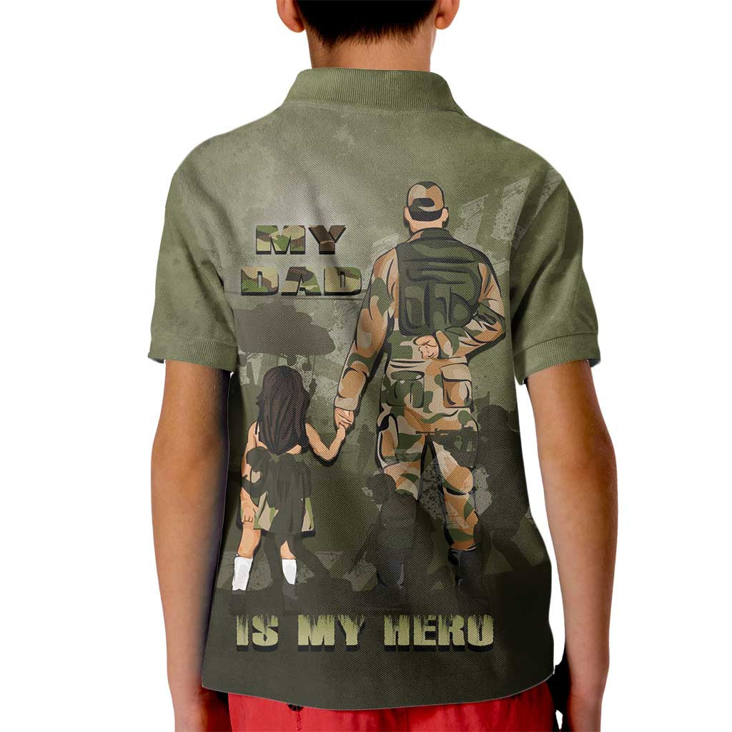 Military Fathers Day Kid Polo Shirt My Dad Is My Hero