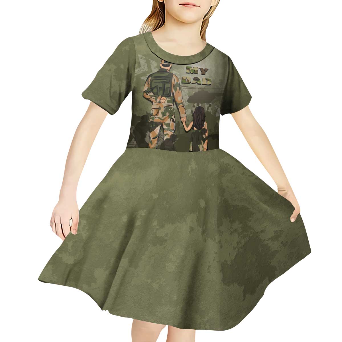Military Fathers Day Kid Short Sleeve Dress My Dad Is My Hero