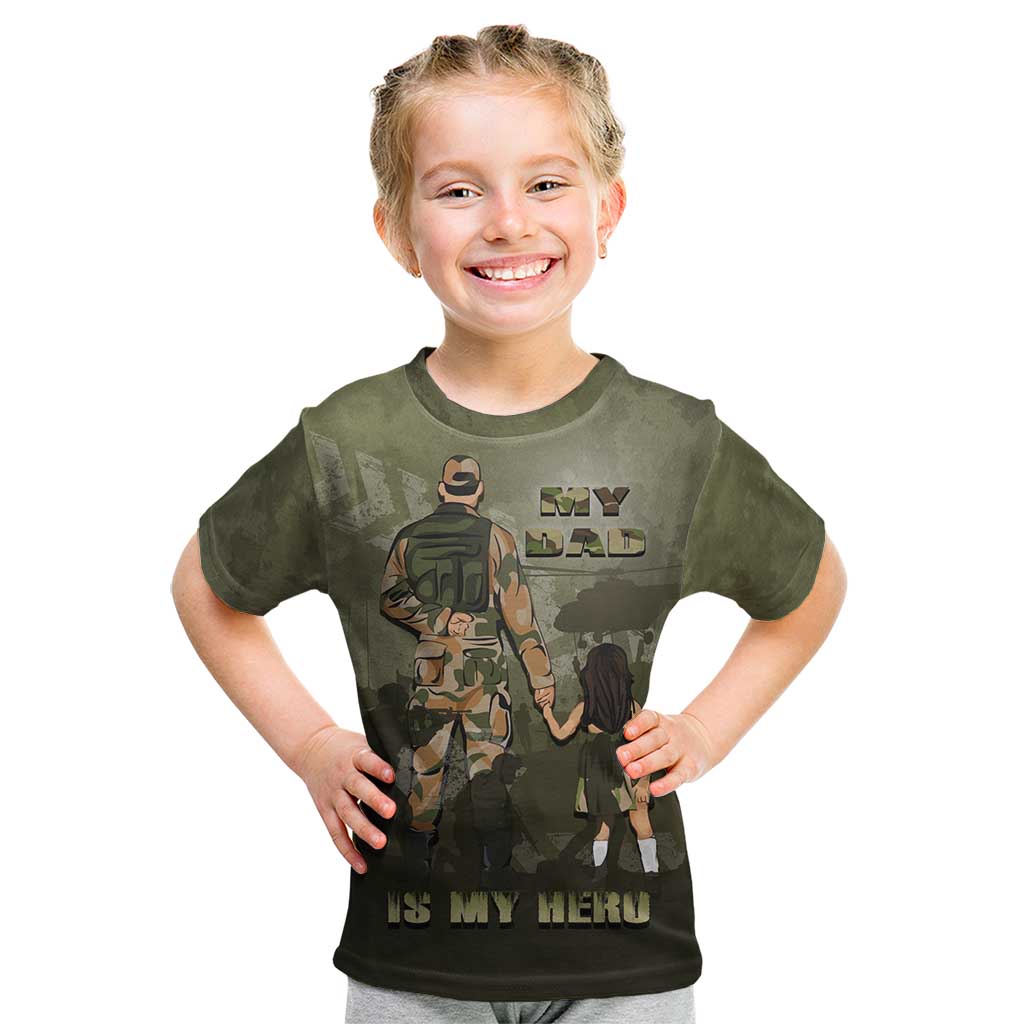 Military Fathers Day Kid T Shirt My Dad Is My Hero