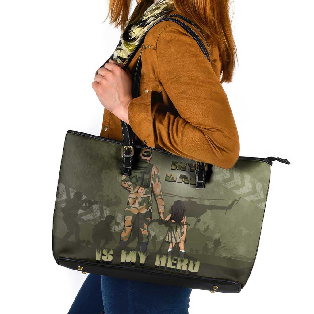 Military Fathers Day Leather Tote Bag My Dad Is My Hero