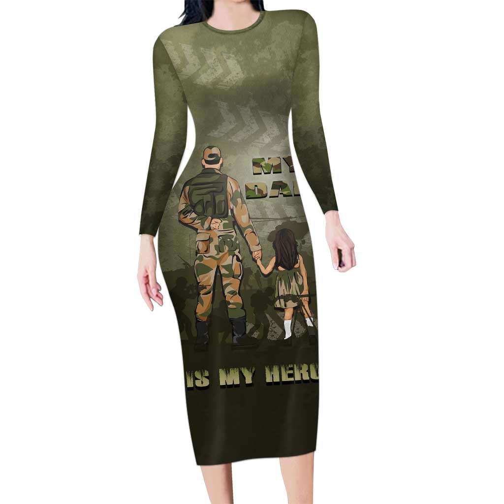 Military Fathers Day Long Sleeve Bodycon Dress My Dad Is My Hero