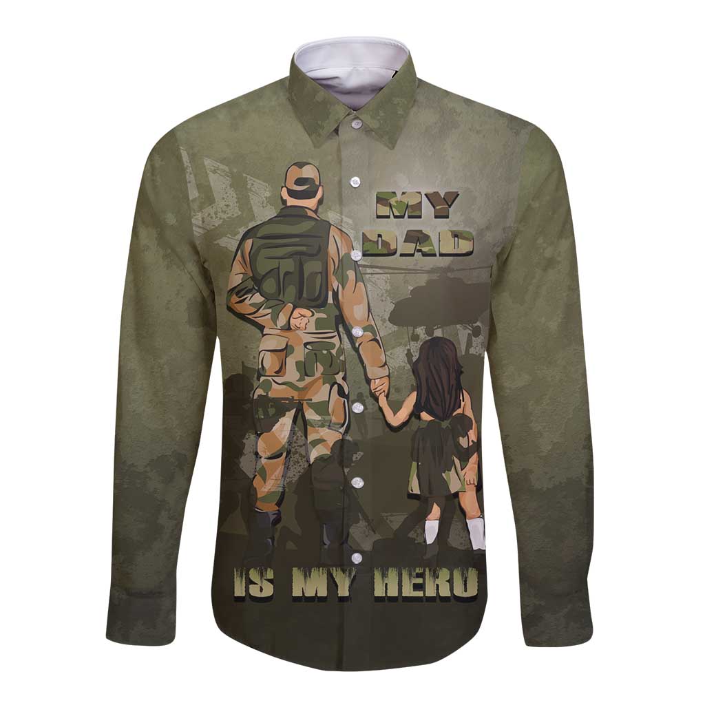 Military Fathers Day Long Sleeve Button Shirt My Dad Is My Hero