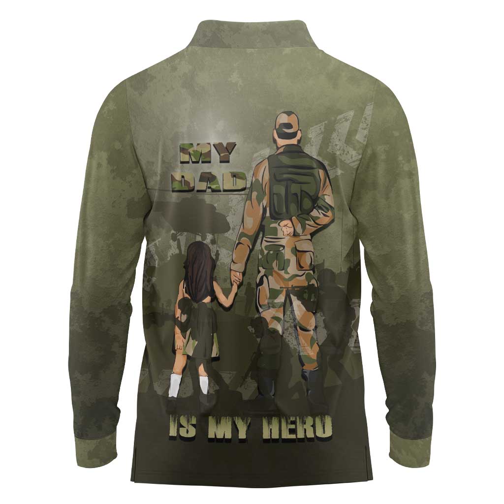 Military Fathers Day Long Sleeve Polo Shirt My Dad Is My Hero