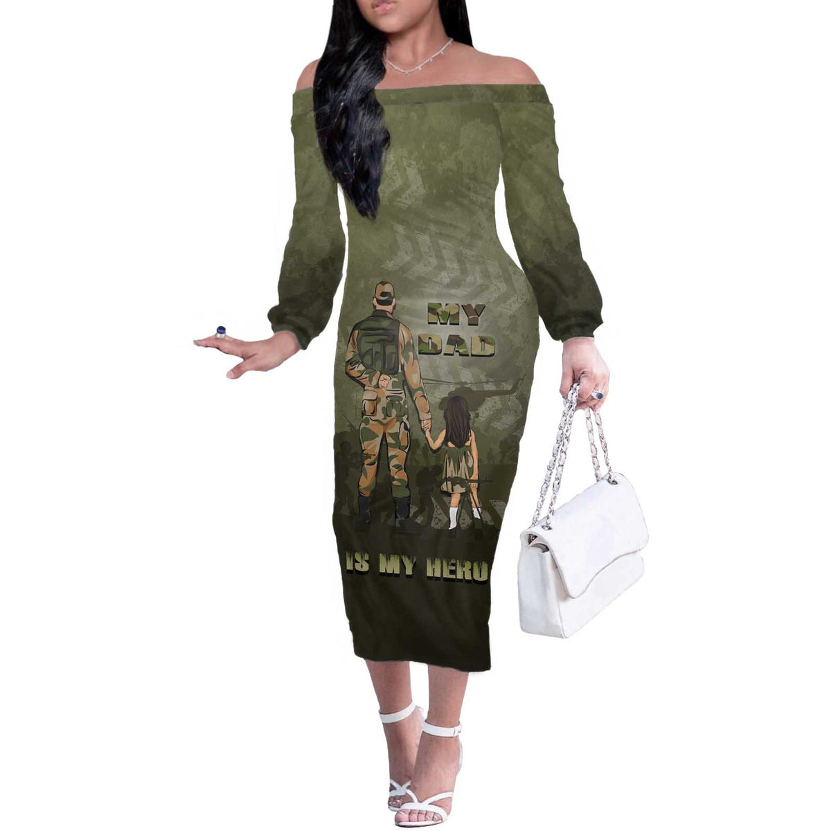 Military Fathers Day Off The Shoulder Long Sleeve Dress My Dad Is My Hero