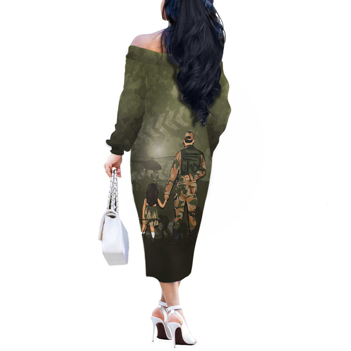 Military Fathers Day Off The Shoulder Long Sleeve Dress My Dad Is My Hero