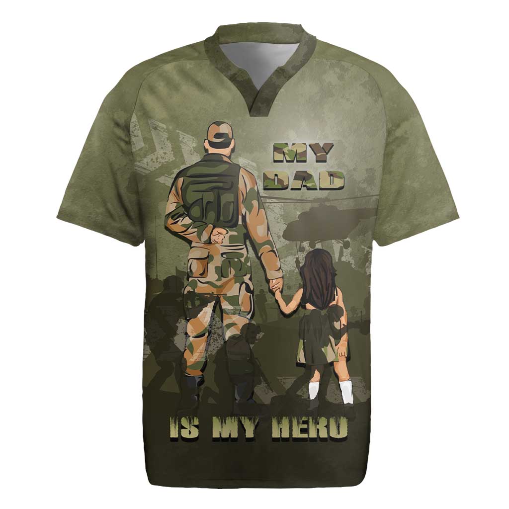 Military Fathers Day Rugby Jersey My Dad Is My Hero