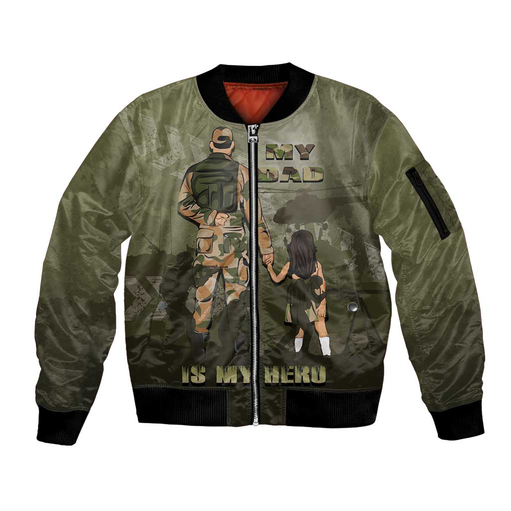 Military Fathers Day Sleeve Zip Bomber Jacket My Dad Is My Hero