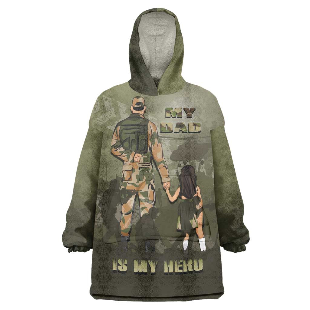 Military Fathers Day Wearable Blanket Hoodie My Dad Is My Hero