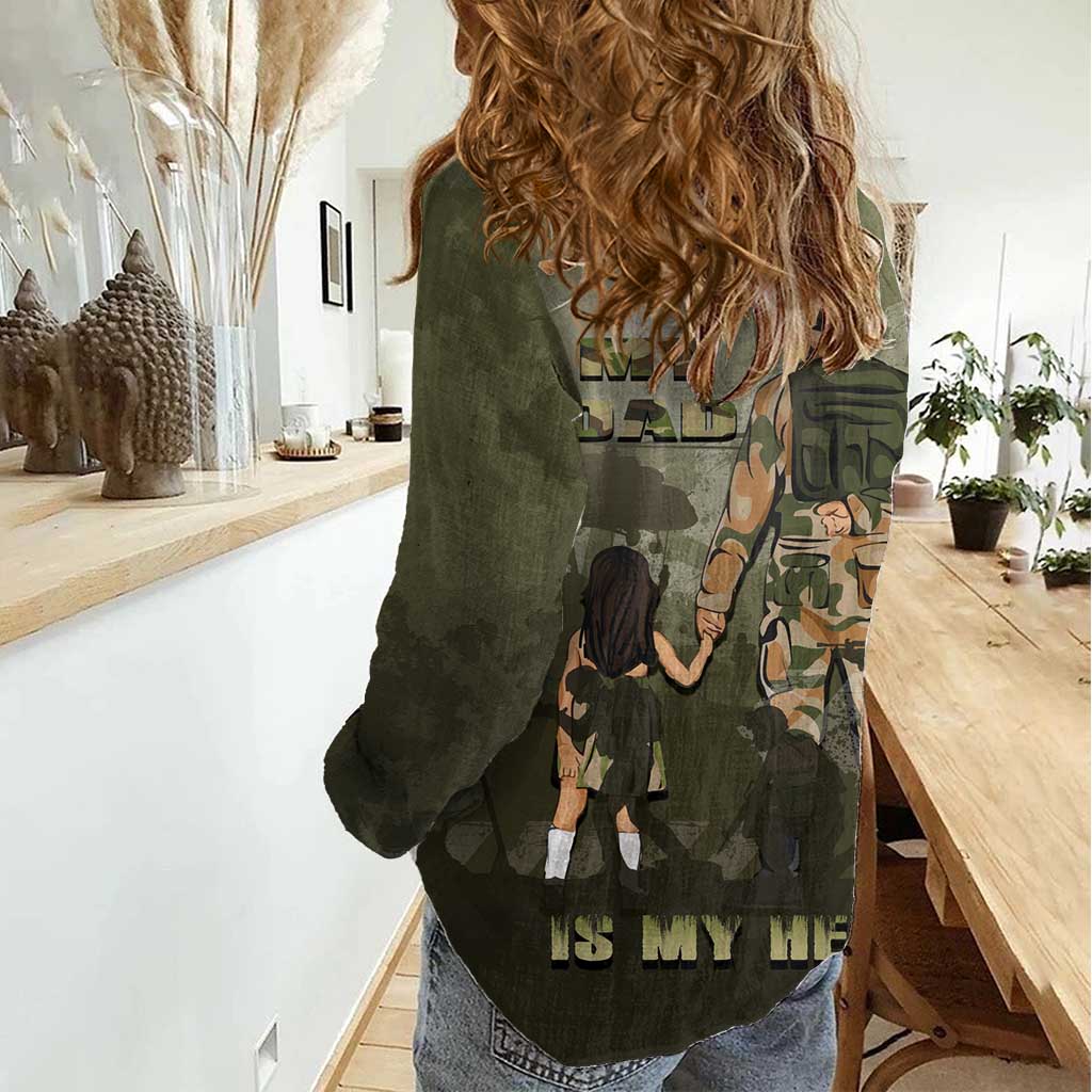 Military Fathers Day Women Casual Shirt My Dad Is My Hero