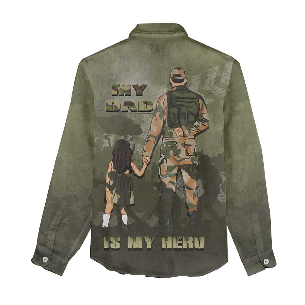 Military Fathers Day Women Casual Shirt My Dad Is My Hero