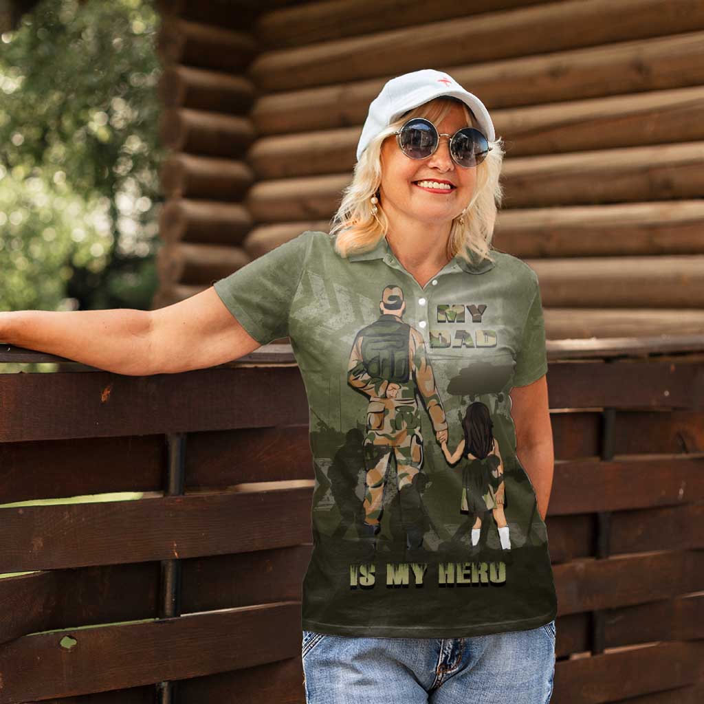 Military Fathers Day Women Polo Shirt My Dad Is My Hero
