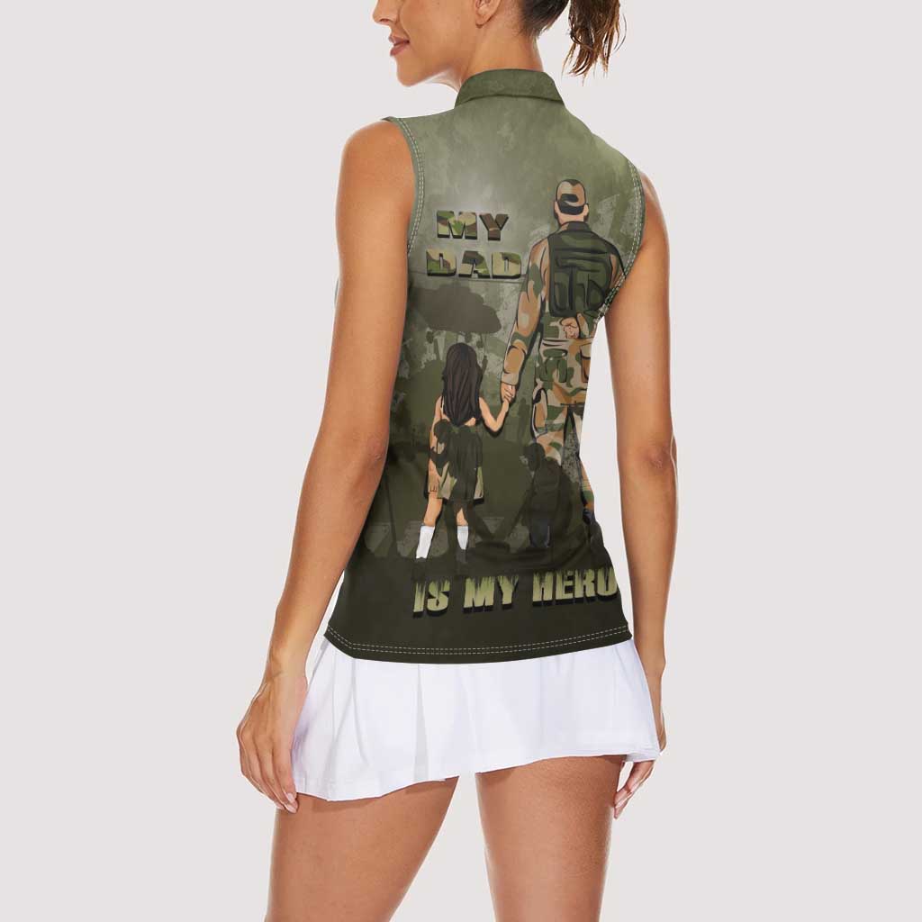 Military Fathers Day Women Sleeveless Polo Shirt My Dad Is My Hero