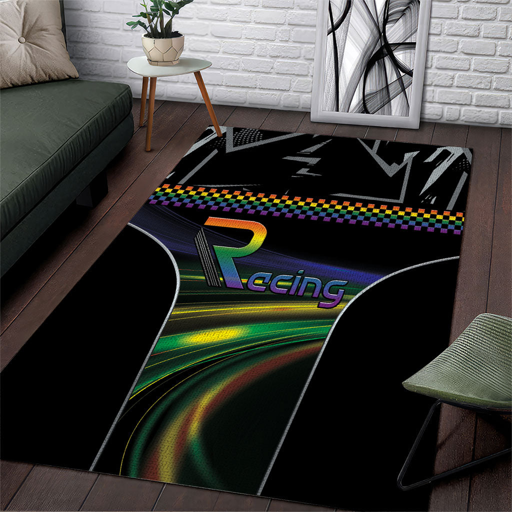 Racing Pride Area Rug Racing Rainbow Cyberpunk Style