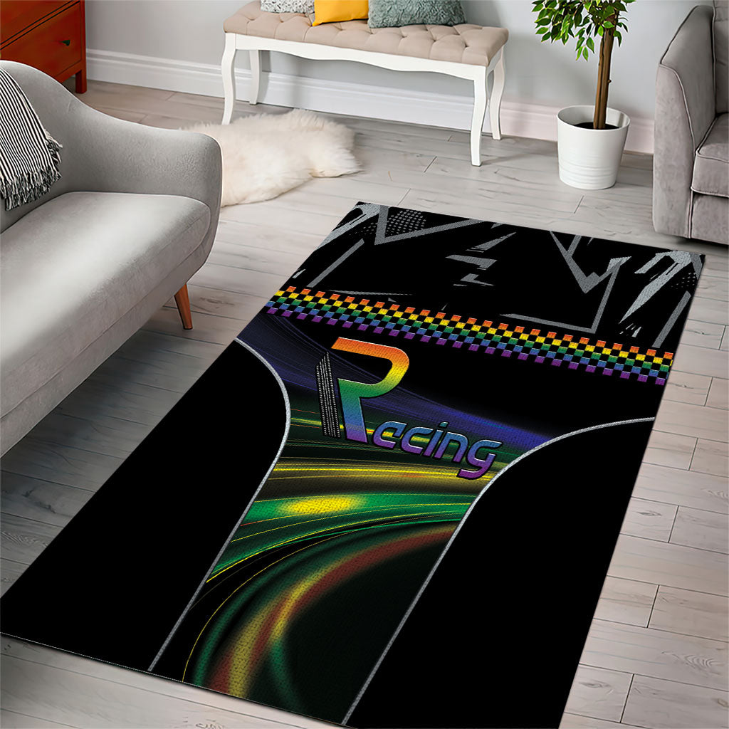 Racing Pride Area Rug Racing Rainbow Cyberpunk Style