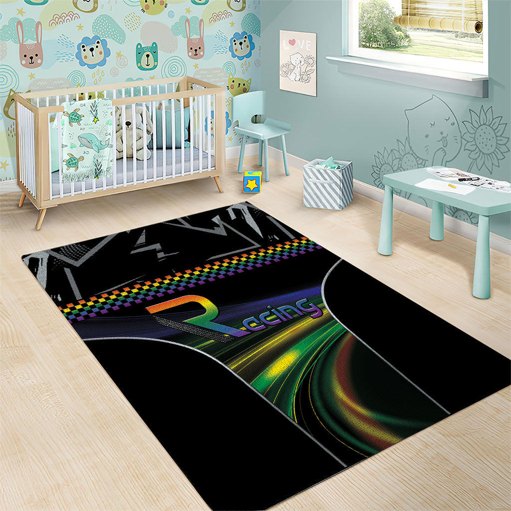 Racing Pride Area Rug Racing Rainbow Cyberpunk Style