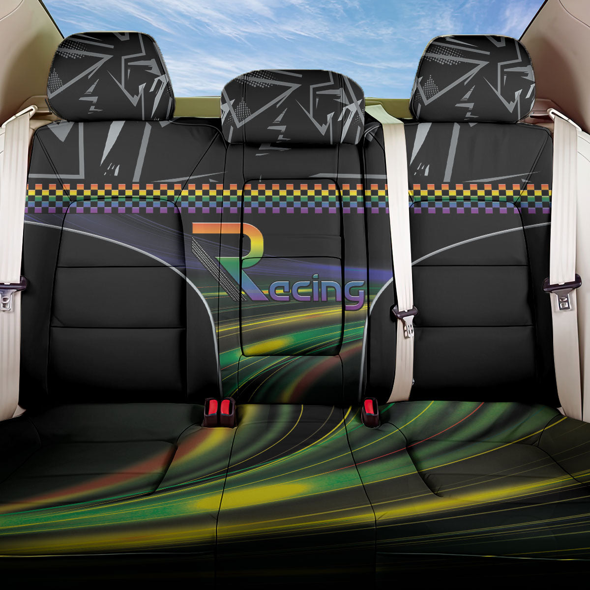 Racing Pride Back Car Seat Cover Racing Rainbow Cyberpunk Style