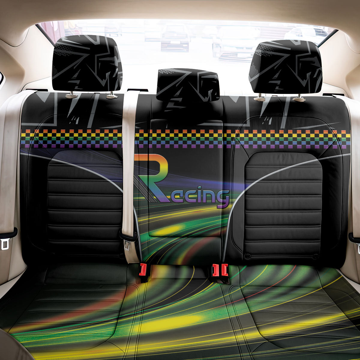Racing Pride Back Car Seat Cover Racing Rainbow Cyberpunk Style