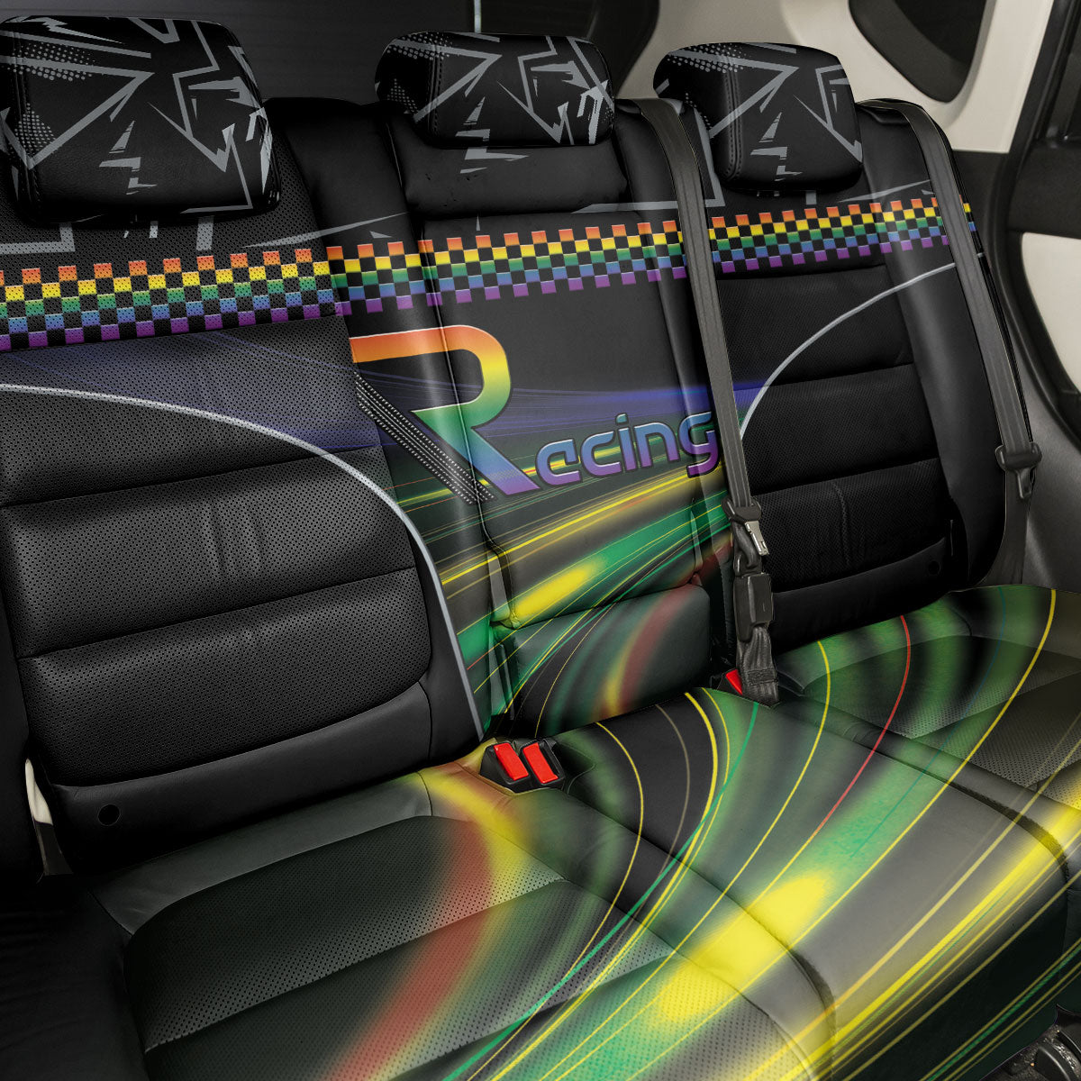 Racing Pride Back Car Seat Cover Racing Rainbow Cyberpunk Style