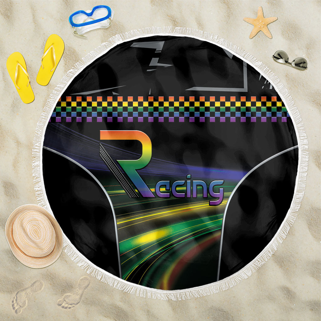 Racing Pride Beach Blanket Racing Rainbow Cyberpunk Style