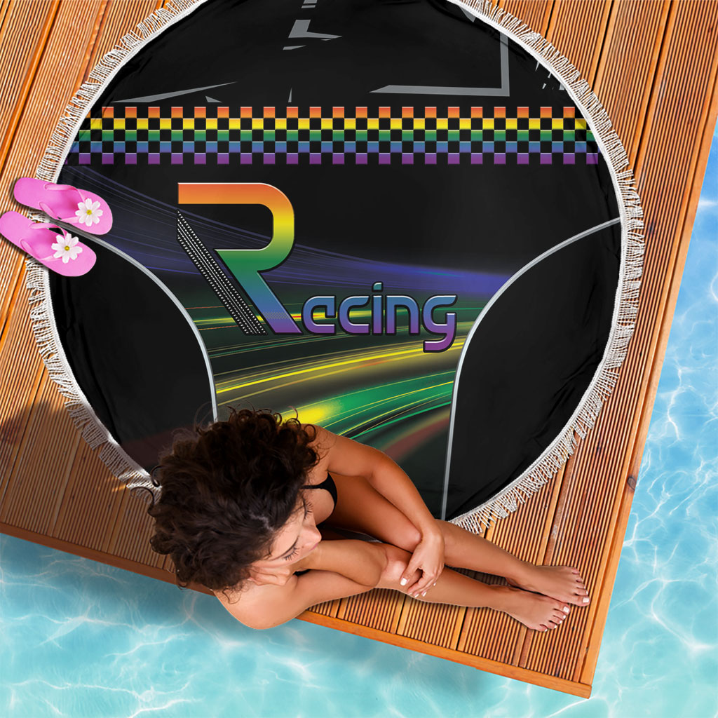 Racing Pride Beach Blanket Racing Rainbow Cyberpunk Style