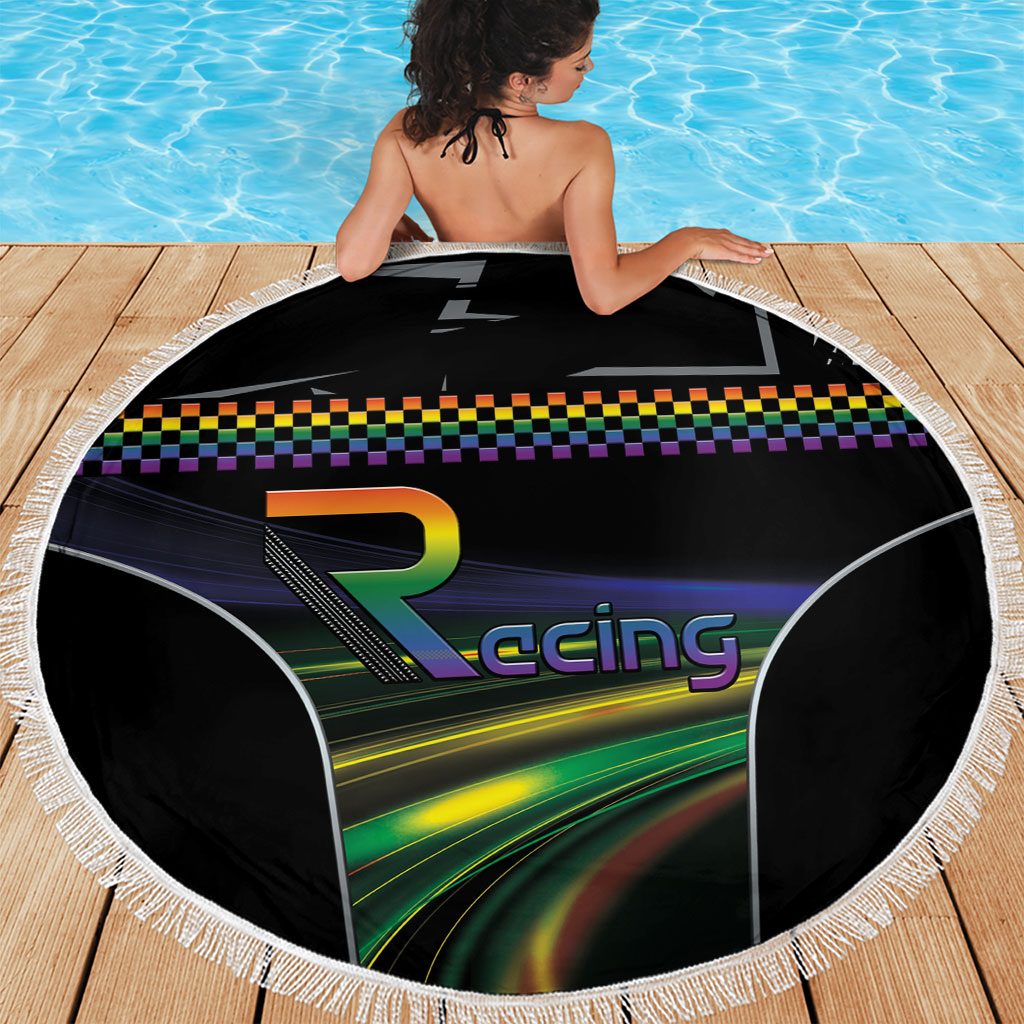 Racing Pride Beach Blanket Racing Rainbow Cyberpunk Style