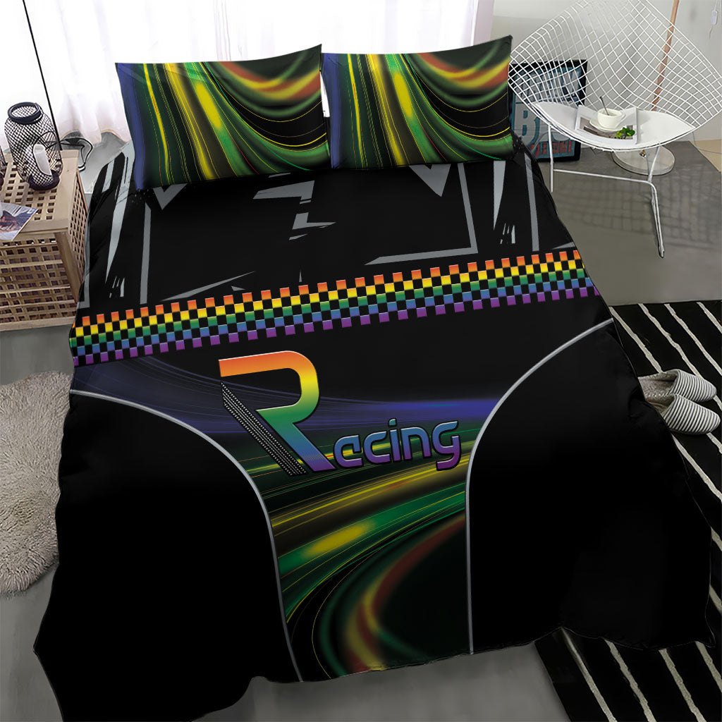 Racing Pride Bedding Set Racing Rainbow Cyberpunk Style