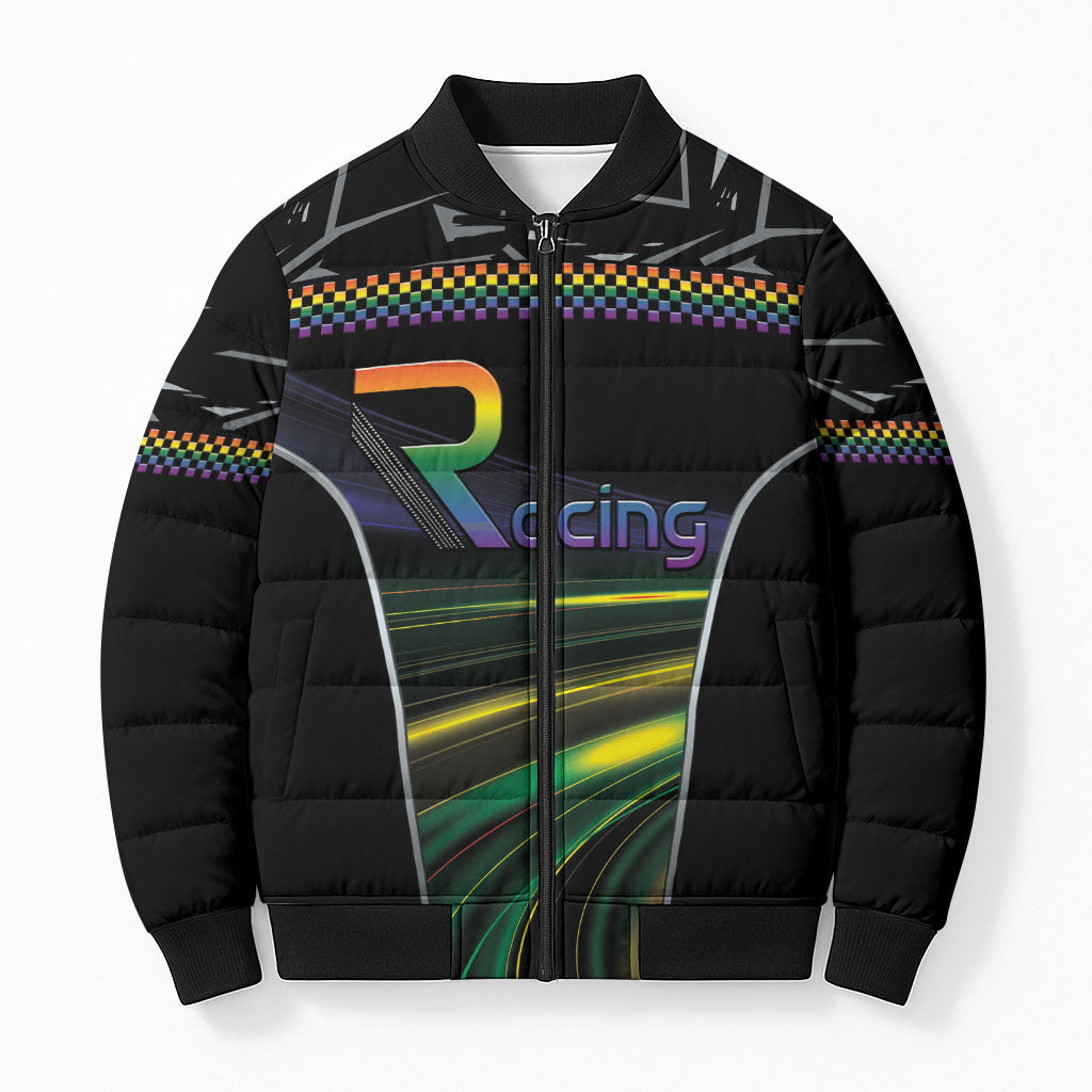 Custom Racing Pride Bomber Puffer Jacket Racing Rainbow Cyberpunk Style
