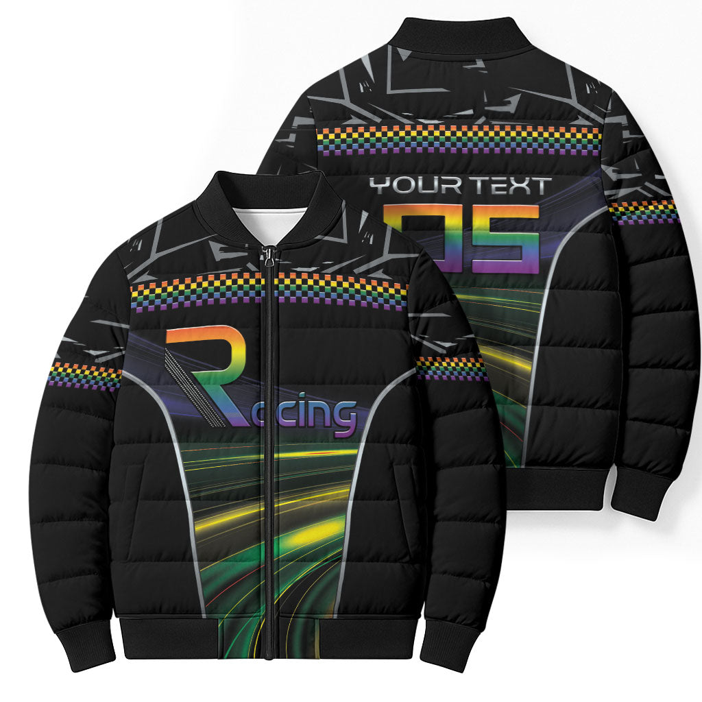 Custom Racing Pride Bomber Puffer Jacket Racing Rainbow Cyberpunk Style