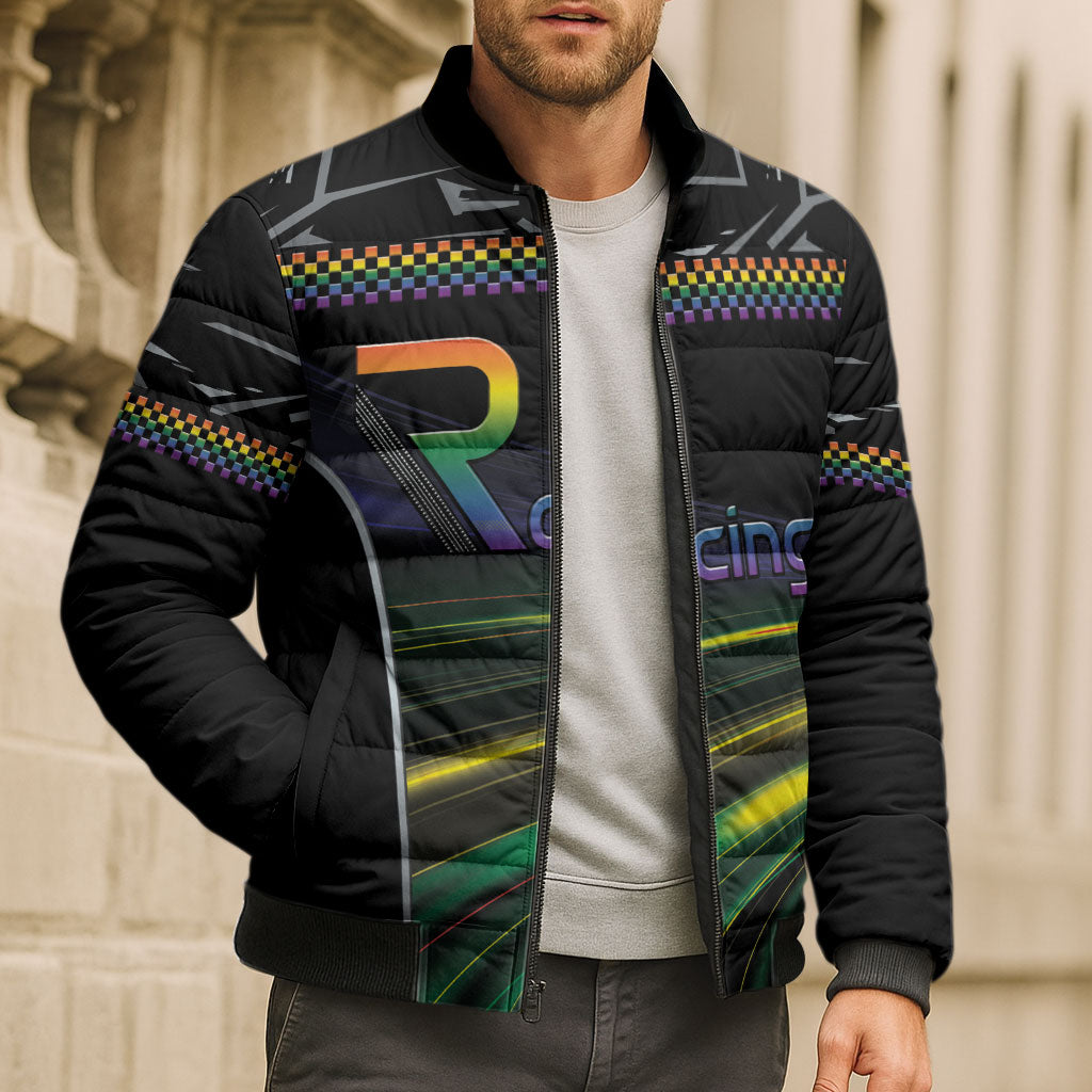 Custom Racing Pride Bomber Puffer Jacket Racing Rainbow Cyberpunk Style