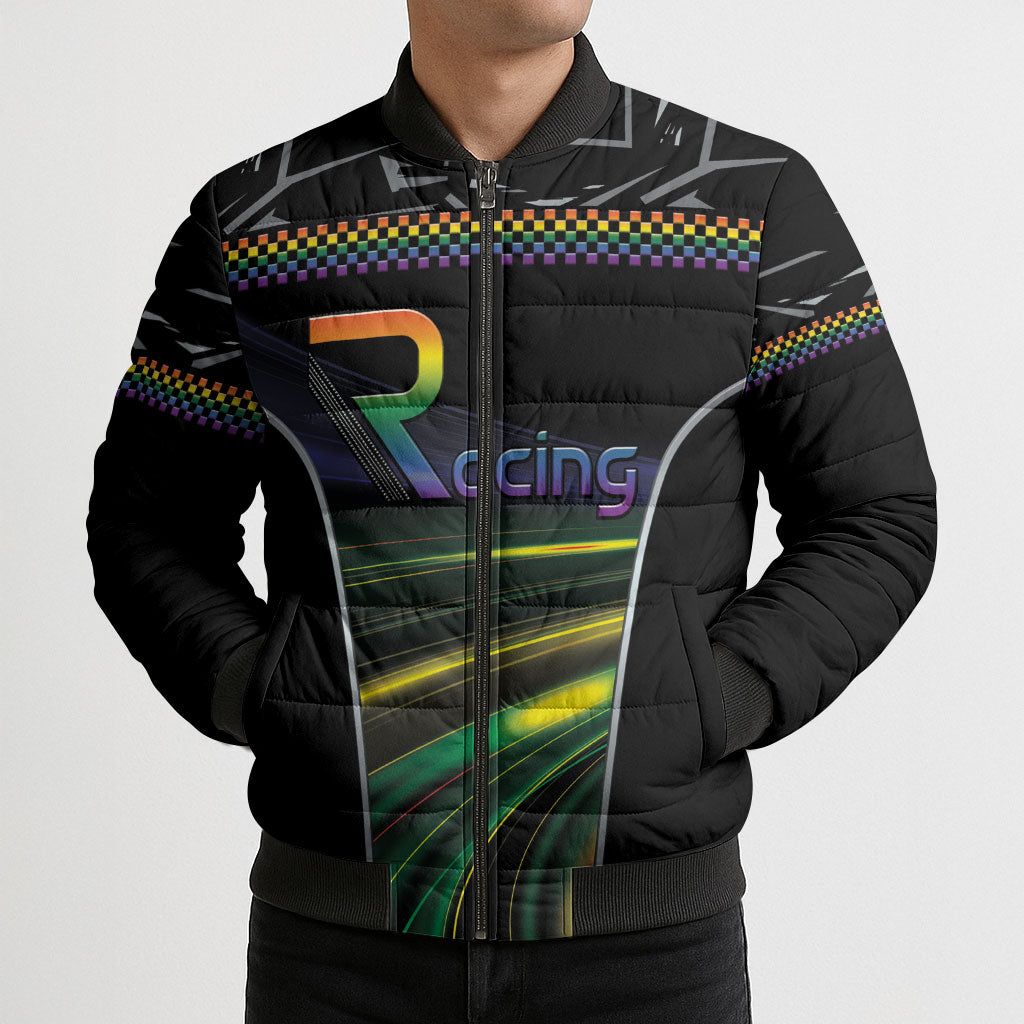 Custom Racing Pride Bomber Puffer Jacket Racing Rainbow Cyberpunk Style