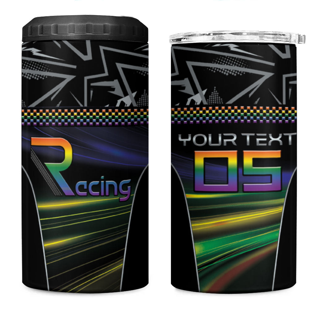 Custom Racing Pride 4 in 1 Can Cooler Tumbler Racing Rainbow Cyberpunk Style