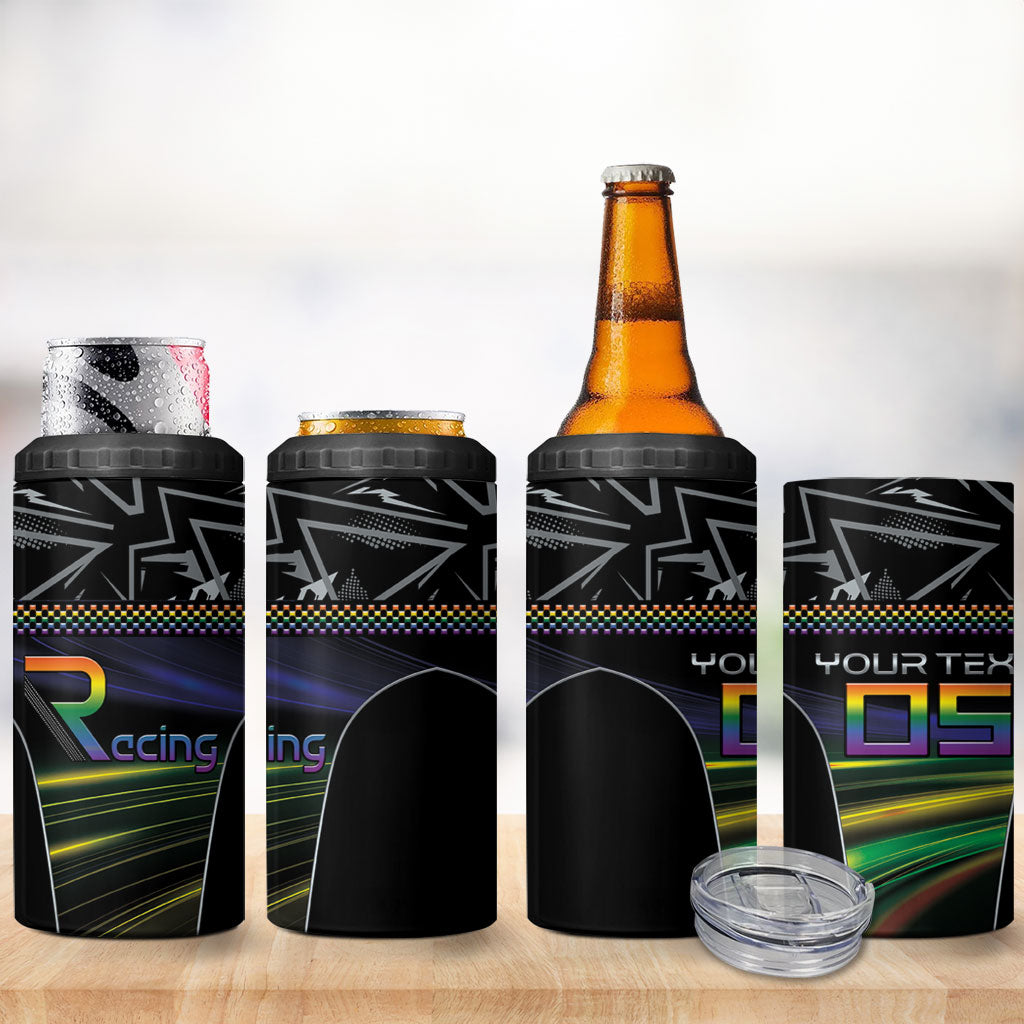 Custom Racing Pride 4 in 1 Can Cooler Tumbler Racing Rainbow Cyberpunk Style