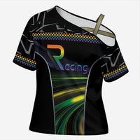 Custom Racing Pride Cross Shoulder Shirt Racing Rainbow Cyberpunk Style