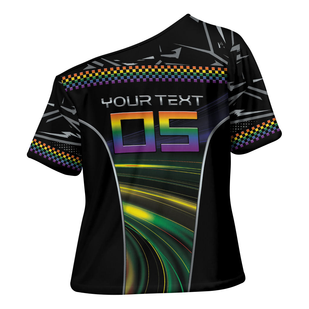 Custom Racing Pride Cross Shoulder Shirt Racing Rainbow Cyberpunk Style