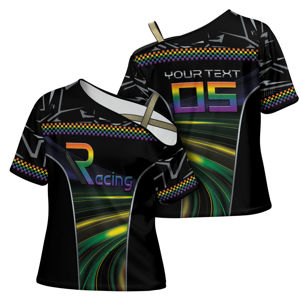 Custom Racing Pride Cross Shoulder Shirt Racing Rainbow Cyberpunk Style