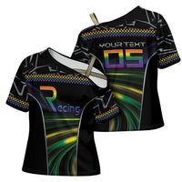 Custom Racing Pride Cross Shoulder Shirt Racing Rainbow Cyberpunk Style