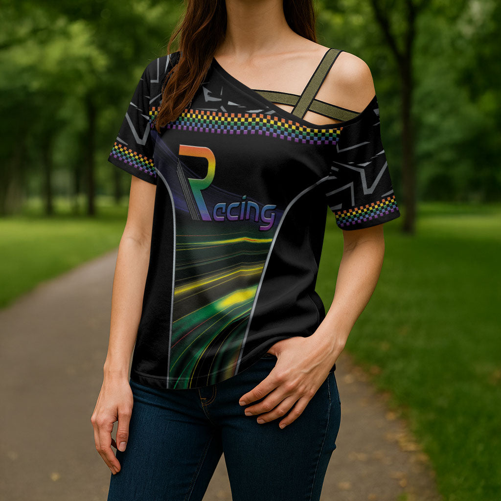 Custom Racing Pride Cross Shoulder Shirt Racing Rainbow Cyberpunk Style