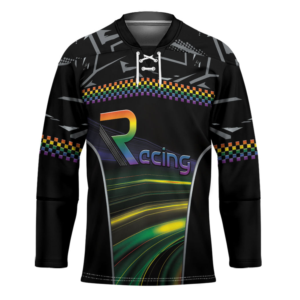 Custom Racing Pride Hockey Jersey Racing Rainbow Cyberpunk Style