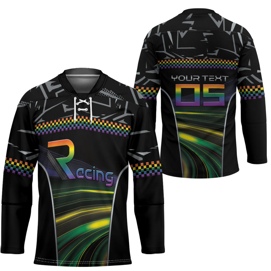Custom Racing Pride Hockey Jersey Racing Rainbow Cyberpunk Style
