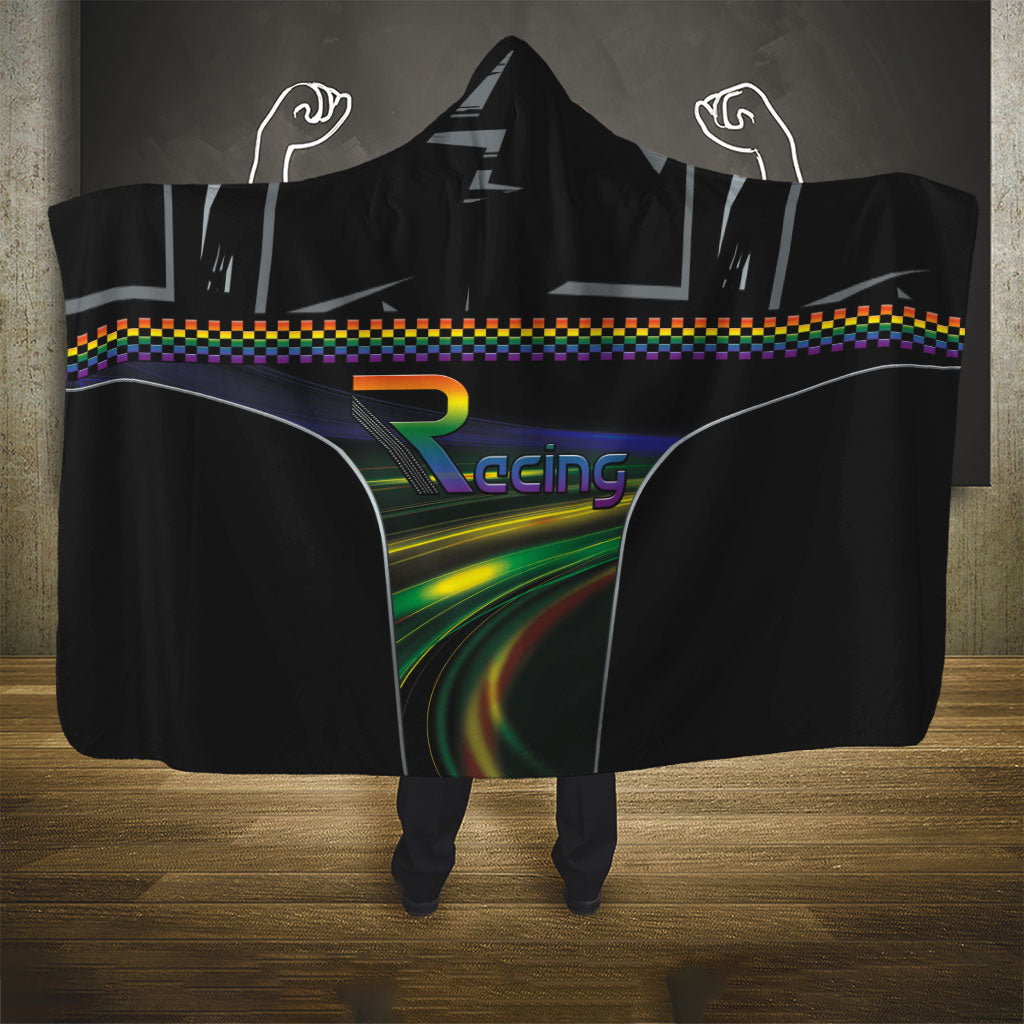Racing Pride Hooded Blanket Racing Rainbow Cyberpunk Style