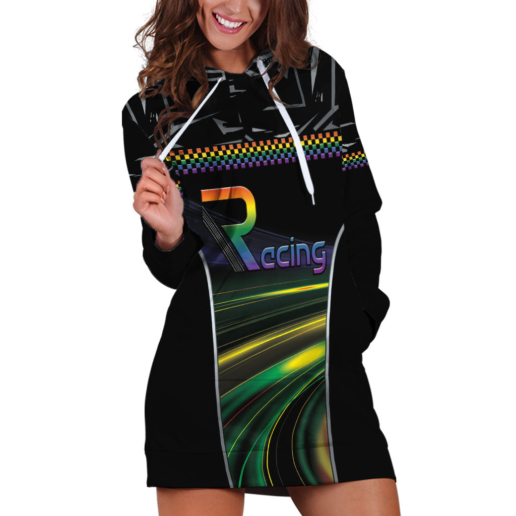 Custom Racing Pride Hoodie Dress Racing Rainbow Cyberpunk Style