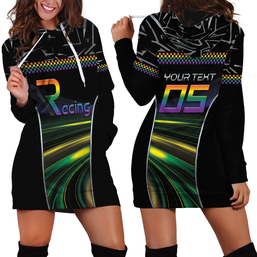 Custom Racing Pride Hoodie Dress Racing Rainbow Cyberpunk Style