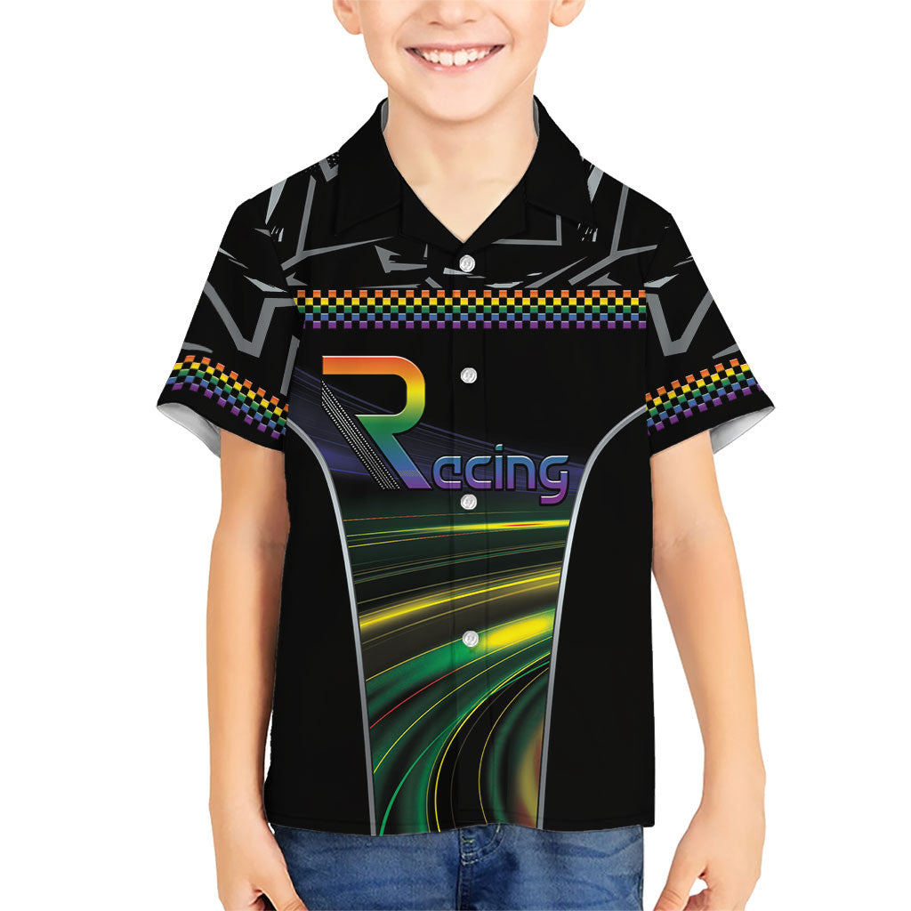 Custom Racing Pride Kid Hawaiian Shirt Racing Rainbow Cyberpunk Style