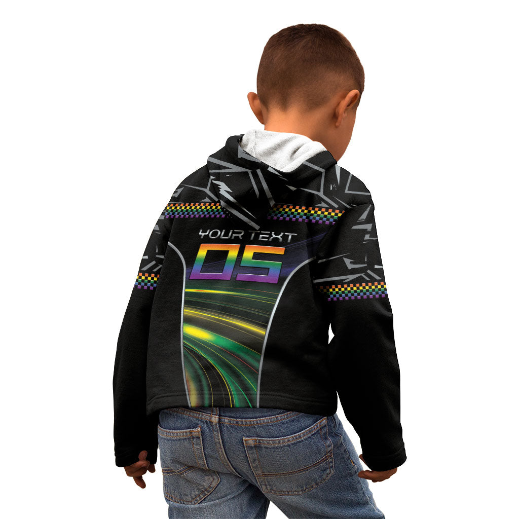 Custom Racing Pride Kid Hoodie Racing Rainbow Cyberpunk Style