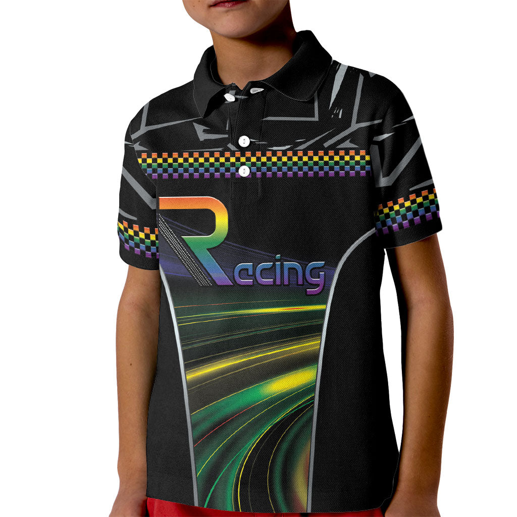 Custom Racing Pride Kid Polo Shirt Racing Rainbow Cyberpunk Style