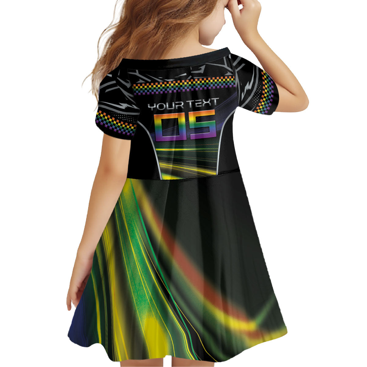 Custom Racing Pride Kid Short Sleeve Dress Racing Rainbow Cyberpunk Style