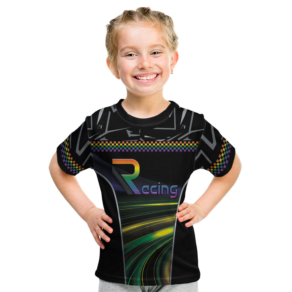 Custom Racing Pride Kid T Shirt Racing Rainbow Cyberpunk Style