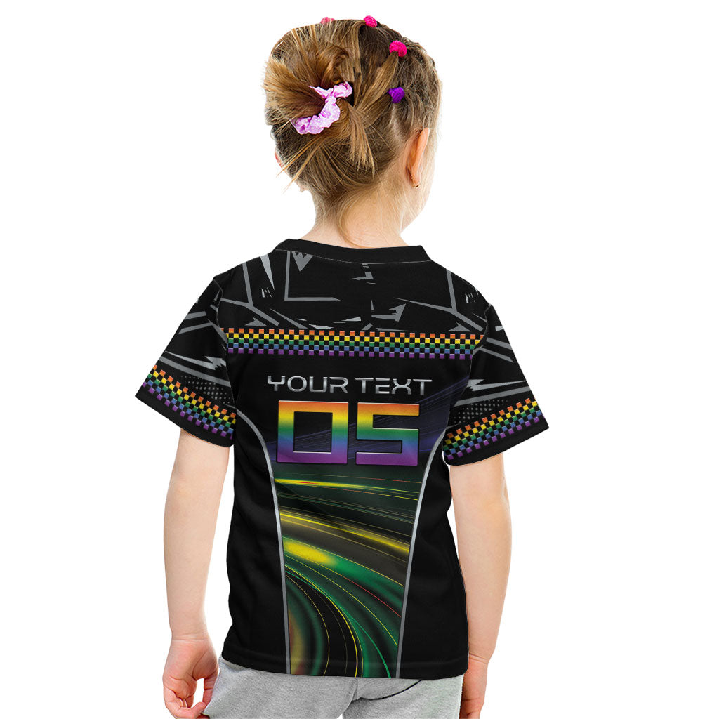 Custom Racing Pride Kid T Shirt Racing Rainbow Cyberpunk Style